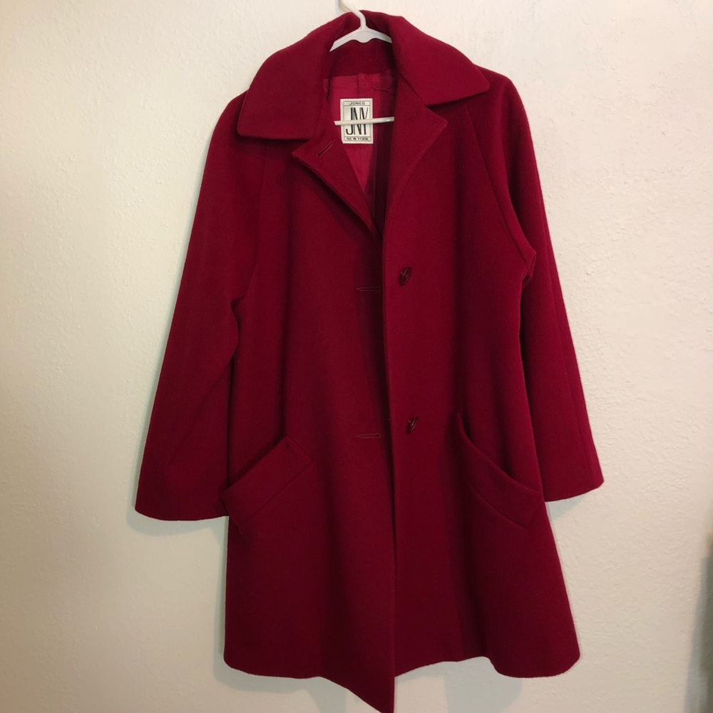 Jones New York Red 100% Wool Trench Coat